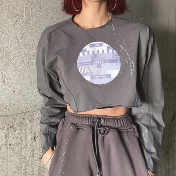 SMFK grey crop long sleeve top - Picture 2 of 3